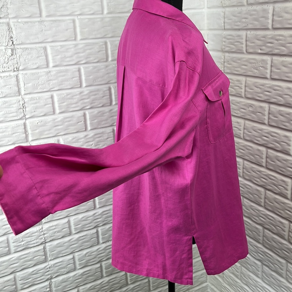 RAFAELLA 100% Linen Hot Pink Button Down Blouse size medium NWT - Picture 6 of 16